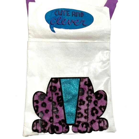 Justice Girls Bag Backpack Purple Blue Cat Cheetah Sparkly Furry Iridescent Cute - Picture 14 of 14